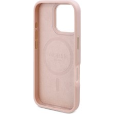 iPhone 16 Pro Uyumlu Kılıf Guess Lisanslı Magsafe Özellikli 4g Desenli Pu Metal Klasik Logolu Pembe