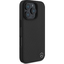 Mercedes-Benz Apple iPhone 16 Pro Kılıf Mercedes-Benz Lisanslı Magsafe Özellik 3D Metal Logolu Wood Imitation Deri Siyah