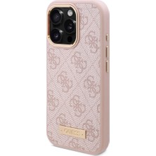 iPhone 16 Pro Max Kılıf Guess Lisanslı Magsafe Şarj Özellikli 4g Desen Pu Metal Klasik Logolu Pembe