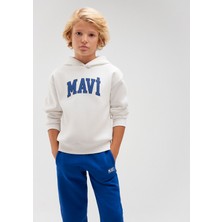 Mavi Mavi Logo Baskılı Beyaz Kapüşonlu Sweatshirt 6610110-70057