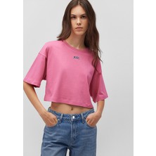 Mavi Mavi Logo Baskılı Pembe Crop Tişört 1611585-84670