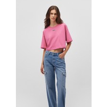 Mavi Mavi Logo Baskılı Pembe Crop Tişört 1611585-84670