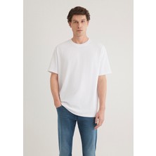 Mavi Bisiklet Yaka Beyaz Basic Tişört 0611596-620