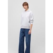 Mavi Kapüşonlu Açık Gri Basic Sweatshirt 167299-85438