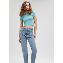 Mavi Yeşil Basic Crop Tişört 1600814-71463