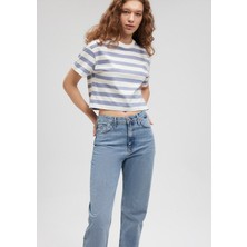 Lila Çizgili Basic Tişört 1610199-86693