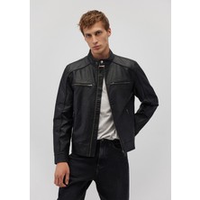 Mavi Siyah Suni Deri Ceket Kadın Slim Fit Standart Kalıp Dokuma Malzeme Özellikleri 3XL