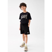 Mavi Mavi Logo Baskılı Siyah Şort 6410003-900