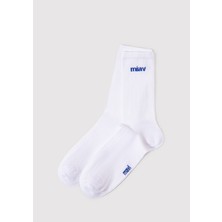 Mavi Miav Baskılı Beyaz Soket Çorap 0911440-620