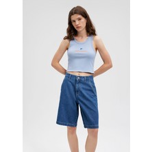 Mavi Indigo Turtles Baskılı Mavi Crop ATLET1612757-88105