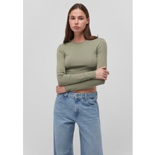 Mavi Uzun Kollu Haki Crop Basic Tişört 1612822-71818