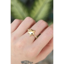 Toptan Bulurum Pirinç Gold Renk Ayarlanabilir Zirkon Taşlı Yıldız Yüzük - TJ-BYK3192