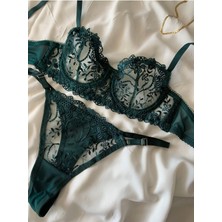Rozenin Lingerie Çiçekli Balenli Kapsız Brode Sütyen Takımı
