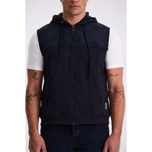 Lacivert Slim Fit Kapüşonlu Pamuklu Likralı Yelek