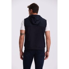 Lacivert Slim Fit Kapüşonlu Pamuklu Likralı Yelek