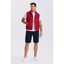 Jakamen Kırmızı Hakim Yaka Elyaflı Slim Fit Yelek