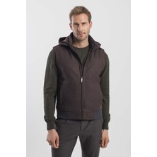 Kahve Comfort Fit Desenli Çıkarılabilir Kapüşonlu Yelek