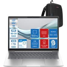 Hp Elitebook 630 G11 Ultra7 155U 80GB Ddr5 1tb SSD 13.3'' Fhd Wuxga Freedos Yapay Zeka Destekli Taşınabilir Bilgisayar H9Y7R8ET21 + Zettaçanta