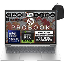 Hp Probook 440 G11 Intel Core Ultra 7 155H Ddr5 80GB 1tb SSD Geforce Rtx 2050-4GB 14" Wuxga IPS Windows 11 Pro Taşınabilir Bilgisayar 9Y7C4ETP27 + Zetta Çanta