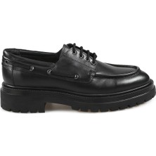 Siyah  Deri Bağcıklı Oxford Casual Ayakkabı