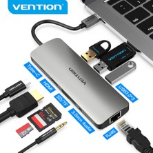 Vention 9'un 1'i Type-C Hub Çoklayıcı CE/FC/ROHS Lisanslı 4K Hdm/Usb C Pd/Tf Kart/Sd Kart/Ssb A/Usb C/PD100W/3.5mm/RJ45/EN Son Nesil Teknoloji Çoklayıcı Dönüştürücü Orjinal Safir Metal ve Şık