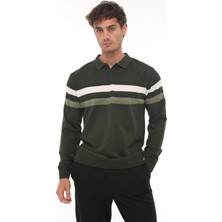 Miron Haki Çizgili Polo Yaka Triko Kazak- 2444