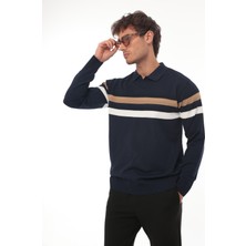 Miron Lacivert Çizgili Polo Yaka Triko Kazak- 2444