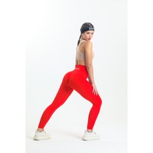 Kırmızı Kalçası Büzgülü ve Ekstra Push Up Seamless Yüksek Bel Kalça Şekillendirici Tayt