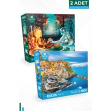 Blue Focus 2 Adet 1000 Parça Puzzle - Ateş ve Su  ve Cinque Terre