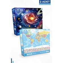 Blue Focus 2 Adet 1000 Parça Puzzle - Gezegenler ve Dünya Haritası I