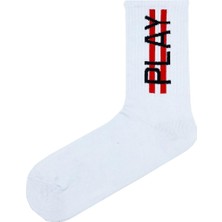 Play Yazılı Desenli Renkli Spor Çorap - One Size (37-44)