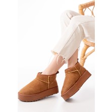 Shemard Taba Süet Içi Kürklü Kışlık Kapalı Burun Kadın Günlük Terlik