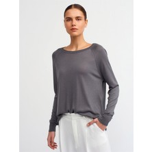 Dilvin 10536 Bisiklet Yaka Basic Ince Triko Kazak-Füme