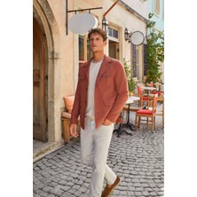 Kiremit Slim Fit Cepli Keten Pamuk Mevsimlik Safari Ceket