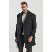 Jakamen Siyah Slim Fit Gemici Yaka Ekoseli Kaban