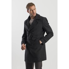 Jakamen Siyah Slim Fit Gemici Yaka Ekoseli Kaban