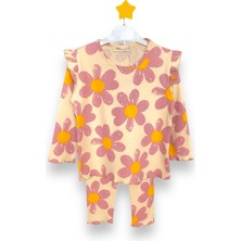 Little Tortoise Fırfırlı Omuz Detaylı Çiçek Baskılı Kız Çocuk Taylı Takım