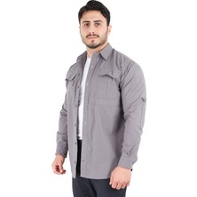 Zenobya Gizli Cepli Ripstop Gömlek - Gri - Zenobya