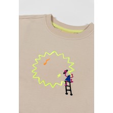 Beetlebeez Çocuk Bisiklet Yaka Nakışlı Sweatshirt - Bej