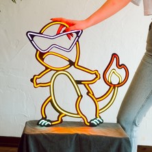 Charmander Neon Duvar Süsü | Metal Üzerine Neon Duvar Dekoru Renkli LED , 48 cm x 50.7 cm