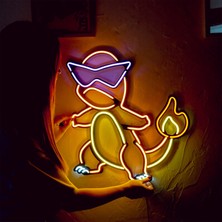 Charmander Neon Duvar Süsü | Metal Üzerine Neon Duvar Dekoru Renkli LED , 48 cm x 50.7 cm