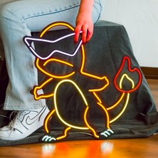 Charmander Neon Duvar Süsü | Metal Üzerine Neon Duvar Dekoru Renkli LED , 48 cm x 50.7 cm