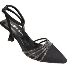 Yaz Kış Ayakkabı  Kadın Siyah Ten Üzeri ve Yanları Çapraz Taşlı 5cm Kadeh Topuk Düğün Nişan Abiye Ayakkabı