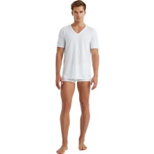 BLACKSPADE 9239 ERKEK TENDER COTTON V YAKA KISA KOL BEYAZ T-SHİRT