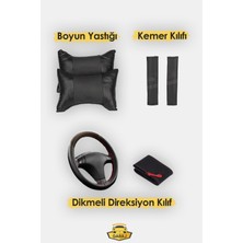 Modern Garaj Gofrajlı Oto Koltuk Kılıfı Boyun Yastığı Kemer Konforu Direksiyon Kılıfı Avantajlı Set