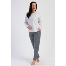 Kadın Büyük Beden Jakarlı Uzun Kol Gri Pijama Takım C9T2N0O204