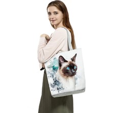 Ling Yinteng Lingyinteng Sevimli Suluboya Kedi Baskı Çanta Büyük Kapasiteli Gündelik Kadın Çanta Güzel Karikatür Alışveriş Çantası Katlanabilir Seyahat Plaj Çantası (Yurt Dışından)