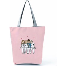 Ling Yinteng Lingyinteng Hemşire Kalp Diş Işareti Özelleştirilmiş Eco Shopper Kadın Çantası Rahat Seyahat Çantası Omuz Çantası Polyester Tote Çanta Estetik (Yurt Dışından)