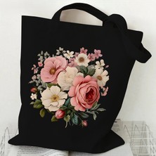 Ling Yinteng Lingyinteng Omuz Çantası Kır Çiçeği Kanvas Tote Çanta Kadınlar Için Papatya Gül Lavanta Alışveriş Çantası Öğrenci Botanik Tarzı Kadın Yeniden Kullanılabilir Tote Çanta (Yurt Dışından)