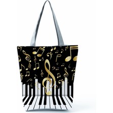 Ling Yinteng Lingyinteng Yeni Müzik Sembolü Baskılı Omuz Çantası, Modaya Uygun Piyano Anahtarlı Debriyaj, Taşınabilir Büyük Kapasiteli Tote Çanta (Yurt Dışından)